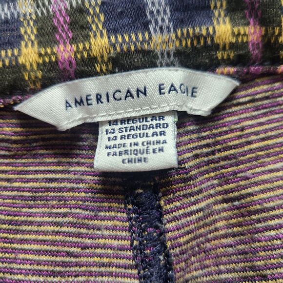 AEO Y2K High-Waisted Plaid Flare Pants-14-Ultra Soft-Stretch-Grandmacore-Grunge - Picture 7 of 11